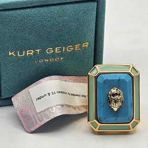 Kurt Geiger Turquoise Gold Tone Eagle Statement Ring Size 7 8 New NIB Blue Green